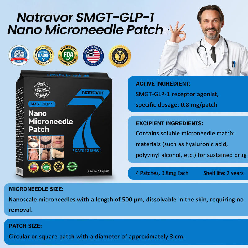 Natravor® 🌱Nano Microneedle Patch with SMGT-GLP-1 & Matrixyl 3000 – Slimming, Skin Tightening, Blood Sugar Support, No Injection, 7-Day Result